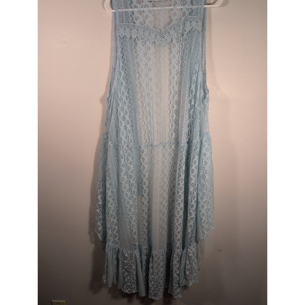 ORIGAMI Cardigan LACE KIMONO WESTERN DUSTER Vest shirt XXL BOHEMIAN Baby Blue - Picture 10 of 12